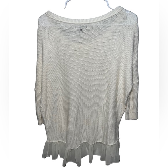 American Eagle Outfitters Ivory Loose-Knit Chiffon Ruffle Pullover Sweater - Picture 2 of 4